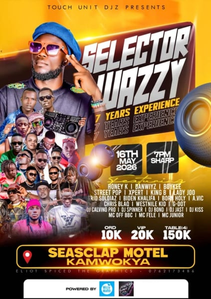 Selector wazzy live in seven year's concert at seasclape motel kamwokya 